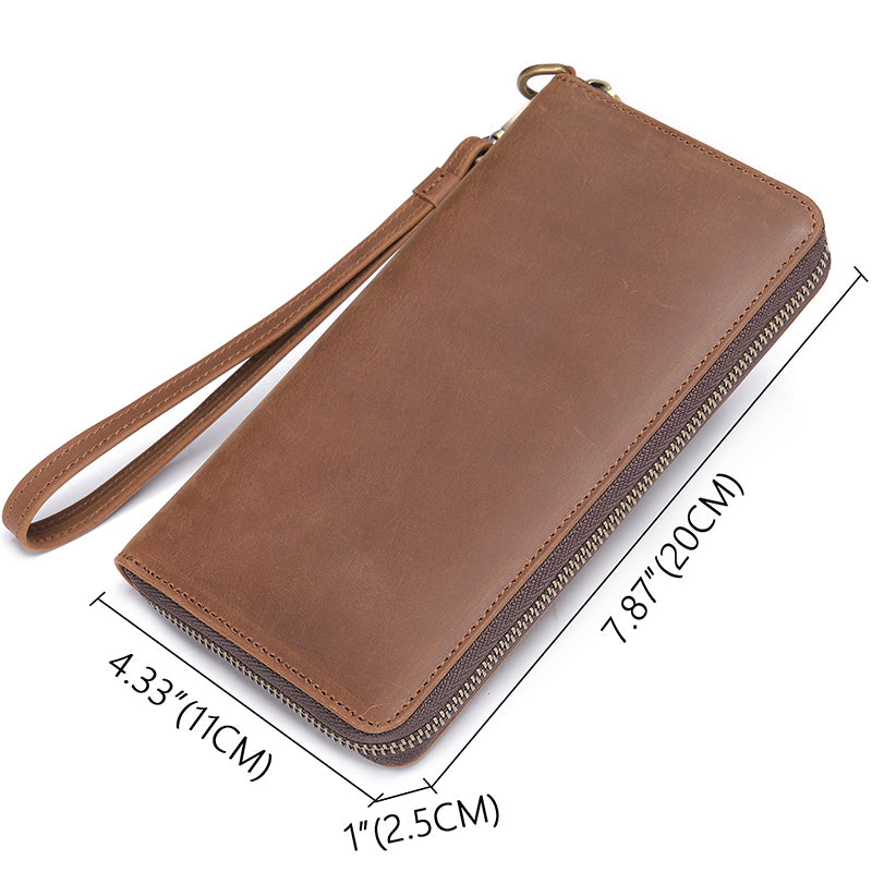 Full Grain Leather Men's Wallet Handmade Long Clutch Retro Mens Leathe