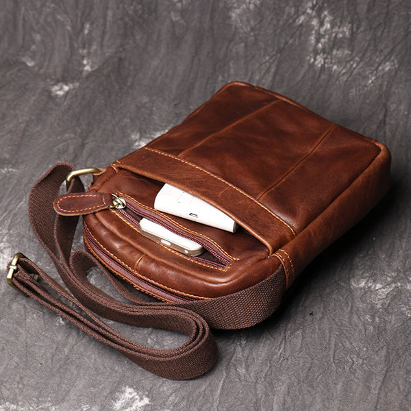 brown leather messenger backpack Full Grain Leather Messenger Bag Casual Small Leather Shoulder Bag For Mens Leather Crossbody Bag