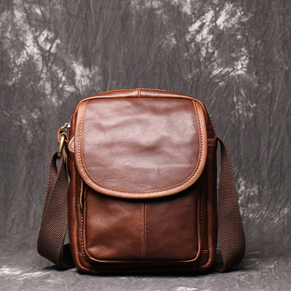 Full Grain Leather Messenger Bag Casual Small Leather Shoulder Bag For Mens Leather Crossbody Bag