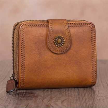 Full Grain Leather Wallet For Women Leather Short Wallet Card Holder Wallet A0338