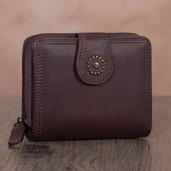 Full Grain Leather Wallet For Women Leather Short Wallet Card Holder Wallet A0338