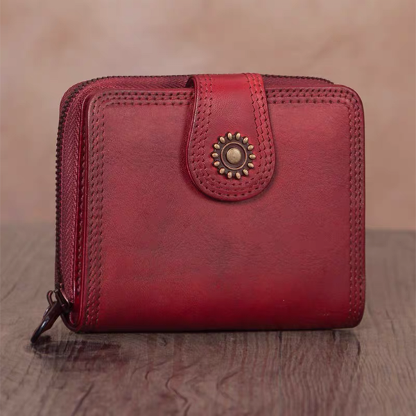 Full Grain Leather Wallet For Women Leather Short Wallet Card Holder Wallet A0338