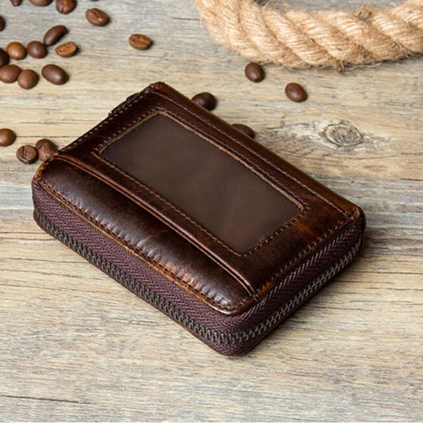 Full Grain Leather Men Wallet Card Holder Wallet Expandable Card Holder Zipper Wallet MSG2123 - ROCKCOWLEATHERSTUDIO