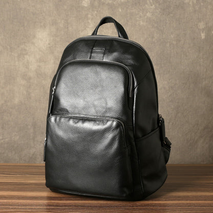 Genuine Leather Backpack, School Backpack, Casual Shoulder Laptop Backpack For Men