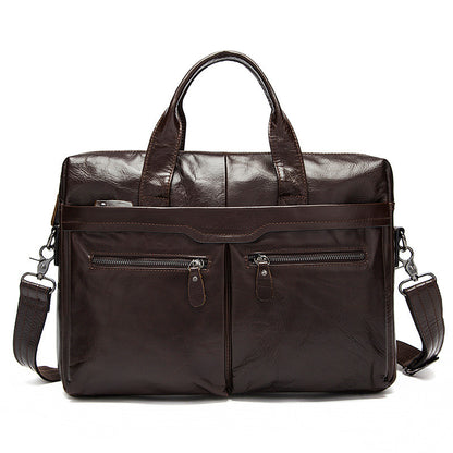 Genuine Leather Computer Bag, Top Grain Men’s Leather Handbag, Men's Casual Briefcase 9005 - ROCKCOWLEATHERSTUDIO