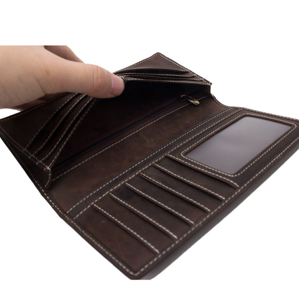 Rockcow Custom Wholesale Genuine Leather Wallet Men Long Wallet Money Purse Card Holders B-200