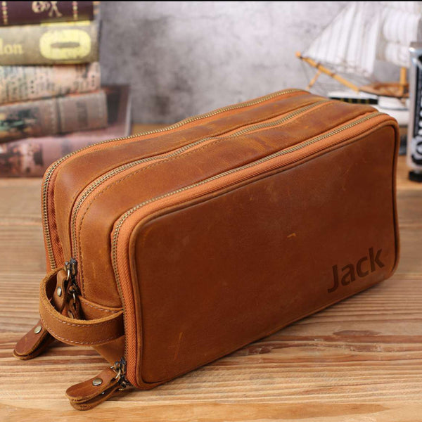 Groomsmen Gift Personalized Leather Toiletry Bag Waterproof Leather Dopp Kit Men's Shaving Kit, Christmas Gift