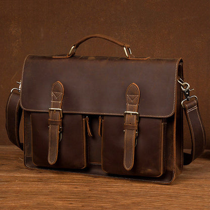 Handcrafted Top Grain Genuine Leather Laptop Briefcase Business Handbag Men Messenger Bag