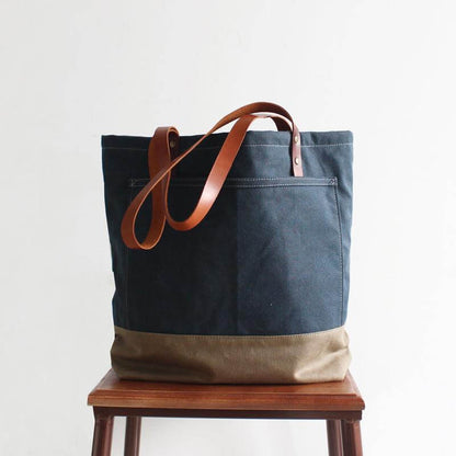 Handmade Canvas Tote Bag, Women's Fashion Bag, Shopper Bag, Handbag With Leather 14047 - ROCKCOWLEATHERSTUDIO