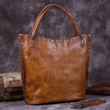 Top Grain Leather Tote Bag for Women Casual Large Shoulder Bag Simple Style Handbags Gift for Her