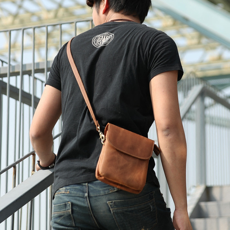 ROCKCOW Handmade Genuine Leather Satchel Bag, Men Messenger Bag, Shoulder Bag