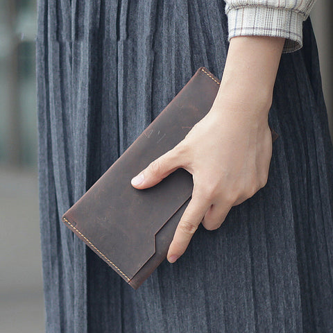 Handmade Men's Long Leather Wallet Money Purse Card Holder A05 - ROCKCOWLEATHERSTUDIO