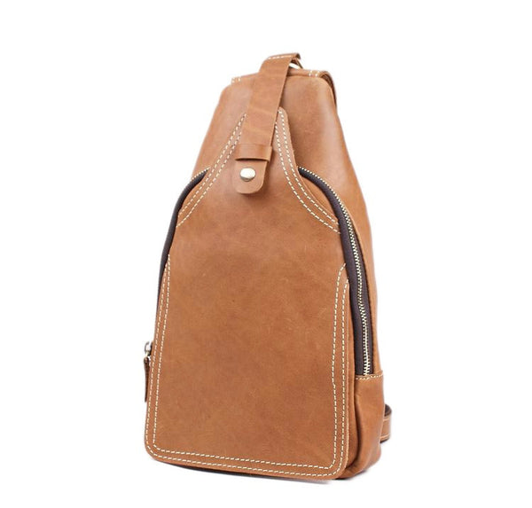 Rustic Leather Backpack Single Strap Chest Bag Travel Sport Use Bag 2038 - ROCKCOWLEATHERSTUDIO