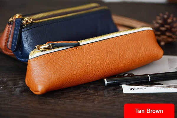 Custom Handmade Vegetable Tanned Italian Leather Pen Bag Pencil Case Pen Pouch D052 - ROCKCOWLEATHERSTUDIO