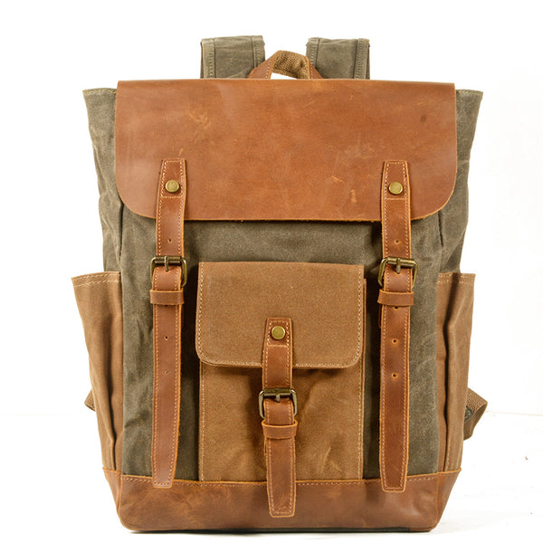 Handmade Waxed Canvas Laptop Backpack, Canvas Travel Backpack Unisex School Backpack