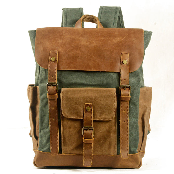 Handmade Waxed Canvas Laptop Backpack, Canvas Travel Backpack Unisex S – RockCow Leather Studio