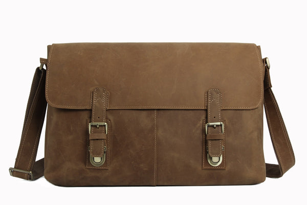 Men's Genuine Vintage Leather Messenger Shoulder Laptop Bag - Mens Leather Bags 6002LR - ROCKCOWLEATHERSTUDIO