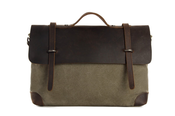 Handmade Canvas Leather Messenger Bag Laptop Shoulder Bag Briefcase 6896 - ROCKCOWLEATHERSTUDIO