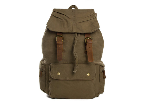cool military leather backpacks ROCKCOW Multi-Pocket Hiking Military Rucksack with Leather Accents on – RockCow Leather Studio