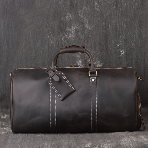 Vintage Full Grain Leather Travel Bag with Shoes Compartment, Large Du ...