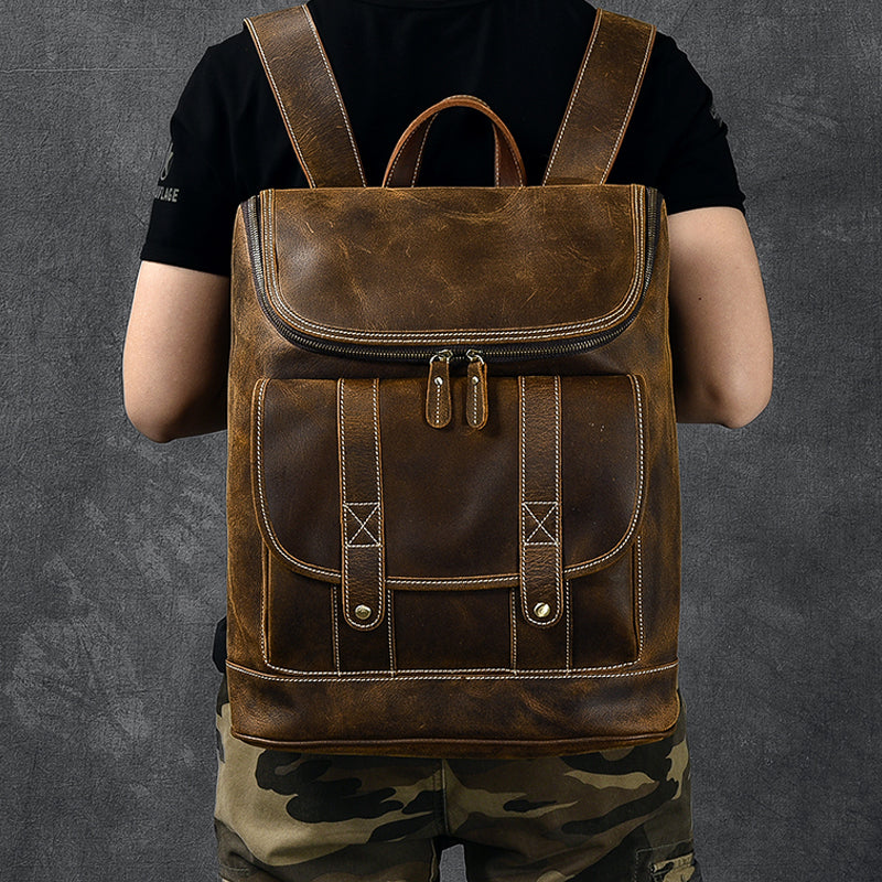 Large Capacity Travel Backpack Crazy Horse Leather Men Backpack Laptop Backpack ESS3989