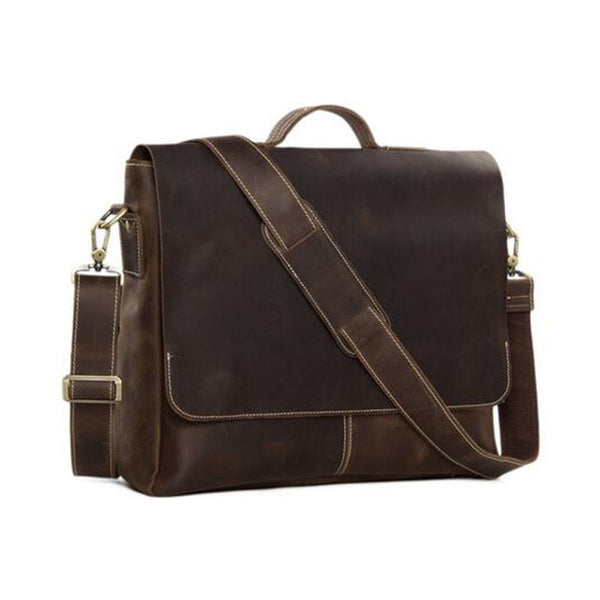 Vintage Brown Leather Messenger Bags for Men, Leather Briefcase, Shoulder Bags - ROCKCOWLEATHERSTUDIO