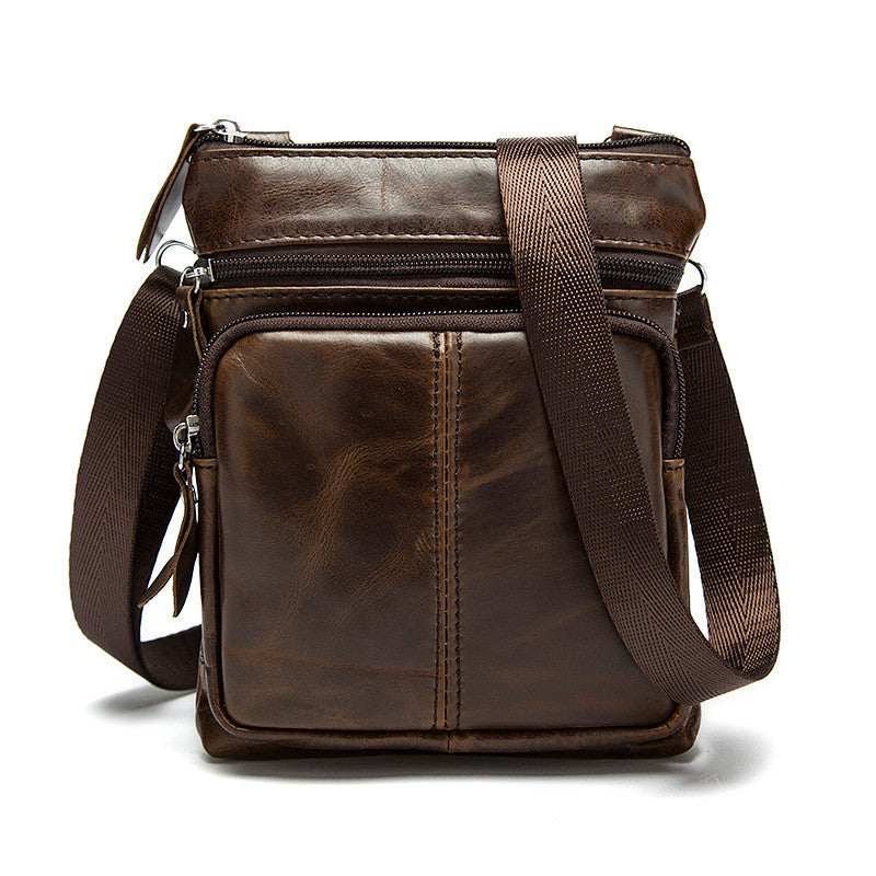 Men's Top Grain Genuine Leather Zipper Shoulder Bag, Vintage Leisure Small Messenger Bag 701