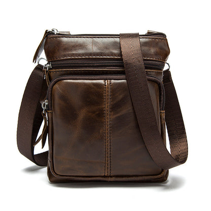 Men's Top Grain Genuine Leather Zipper Shoulder Bag, Vintage Leisure Small Messenger Bag 701 - ROCKCOWLEATHERSTUDIO