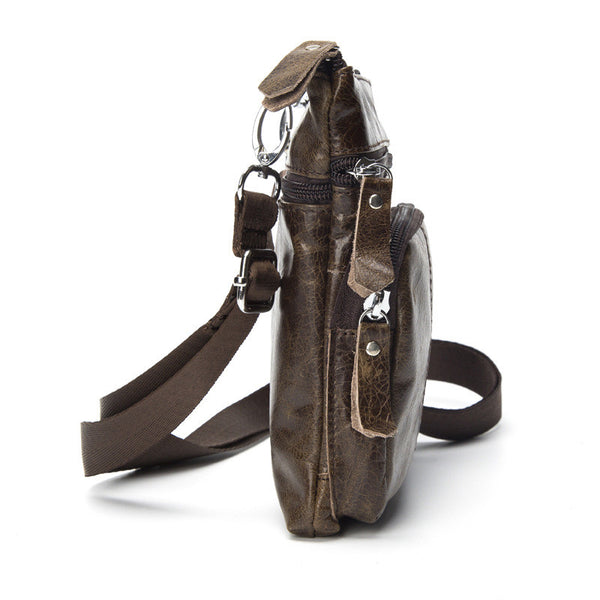 Men's Top Grain Genuine Leather Zipper Shoulder Bag, Vintage