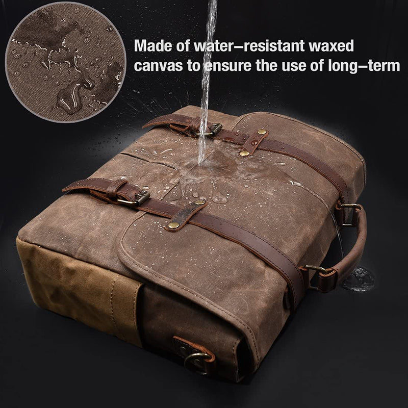 Mens Messenger Bag Waxed Canvas Briefcase 15.6 Inch Waterproof Vintage –  ROCKCOWLEATHERSTUDIO