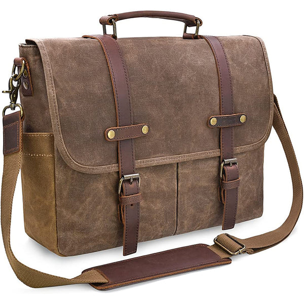 Men’s Handmade Genuine Leather Laptop Messenger Bag – Brown Soft Briefcase Satchel