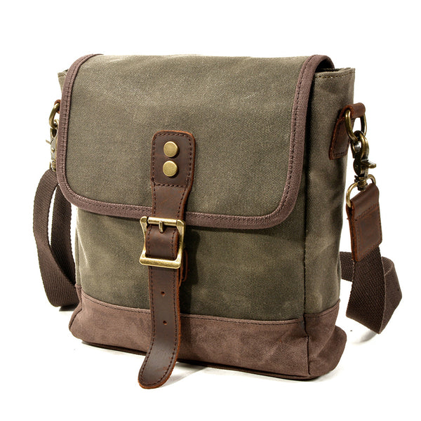 Mens Waxed Canvas Messenger Bag Full Grain Leather With Canvas Shoulder Bag Crossbody Bag Gift For Him MC6070