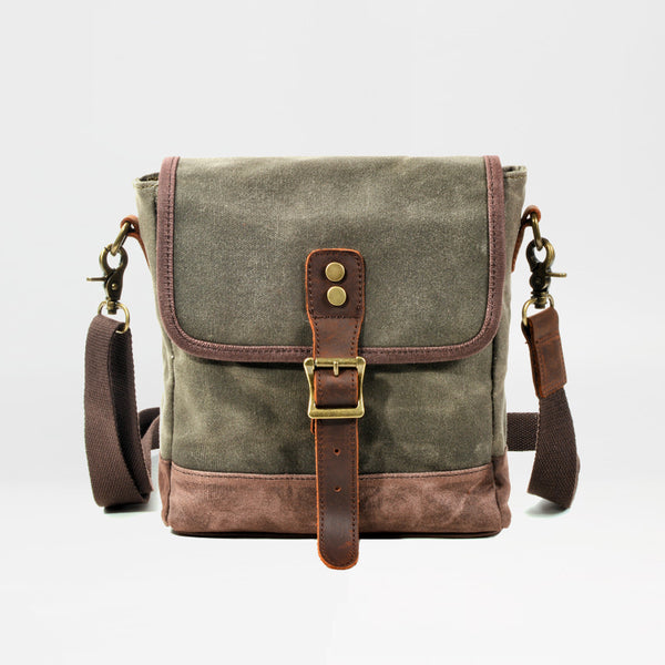 Mens Waxed Canvas Messenger Bag Full Grain Leather With Canvas Shoulde ...