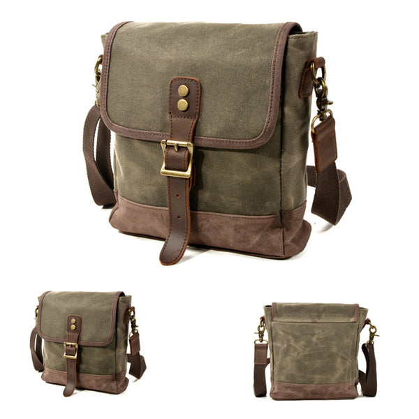 Mens Waxed Canvas Messenger Bag Full Grain Leather With Canvas Shoulde ...