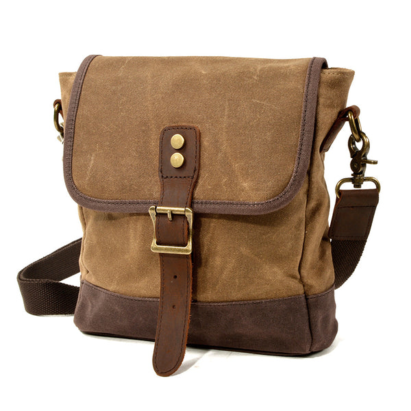 Mens Waxed Canvas Messenger Bag Full Grain Leather With Canvas Shoulder Bag Crossbody Bag Gift For Him MC6070