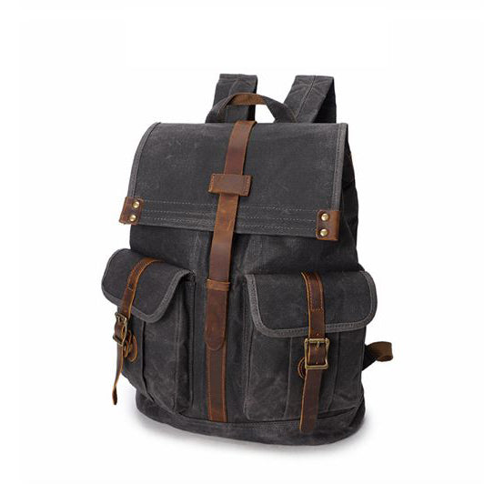 Vintage Canvas Backpack for Men Leather Rucksack 15'' Laptop School Mi ...
