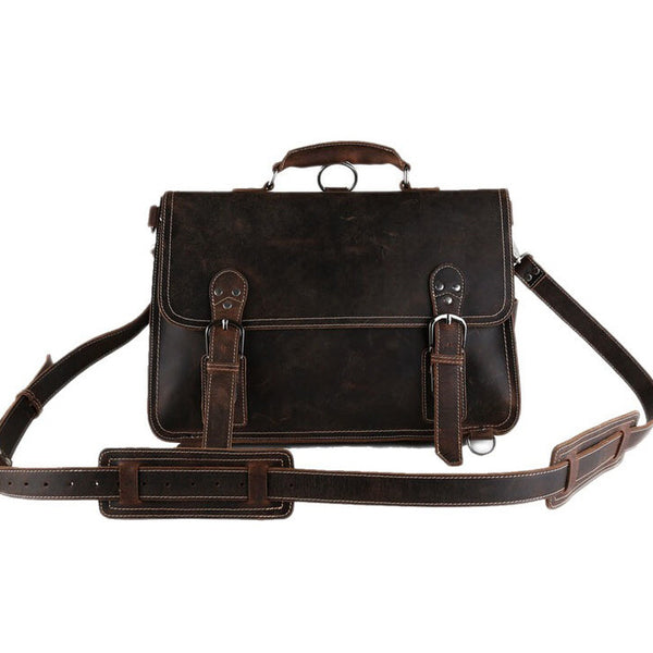 ROCKCOW Handmade Vintage Leather Briefcase/Backpack, Men Messenger Bag, Laptop Bag 7161 - ROCKCOWLEATHERSTUDIO
