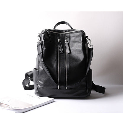 Women Leather Shoulder Bag, Full Grain Leather Rucksack, Dual-Use Backpack 9200 - ROCKCOWLEATHERSTUDIO