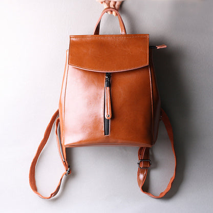 Women Leather Knapsack, Vintage Leather Backpack, Shoulder Bag 9233 - ROCKCOWLEATHERSTUDIO