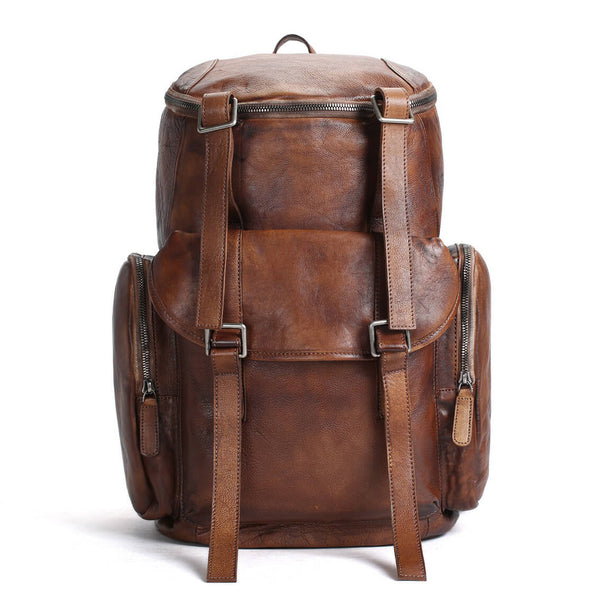 Vintage Handmade Full Grain Brown Leather Backpack, Mens Leather Big Backpacks, Travel Backpack - ROCKCOWLEATHERSTUDIO