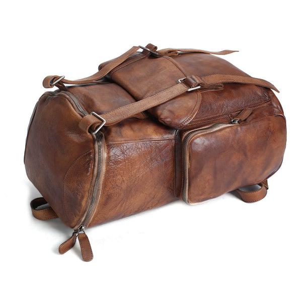 distressed leather backpacks Vintage Handmade Full Grain Brown Leather Backpack, Mens Leather Big Backpacks, Travel Backpack Vintage Brown