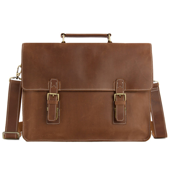Vintage Brown Leather Briefcase, Men Messenger Bag, Laptop Bag 7035B-1 - ROCKCOWLEATHERSTUDIO