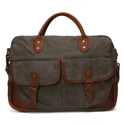 Vintage Messenger Bag, Canvas and Genuine Leather Briefcase Shoulder Laptop Bag YD2169 - ROCKCOWLEATHERSTUDIO