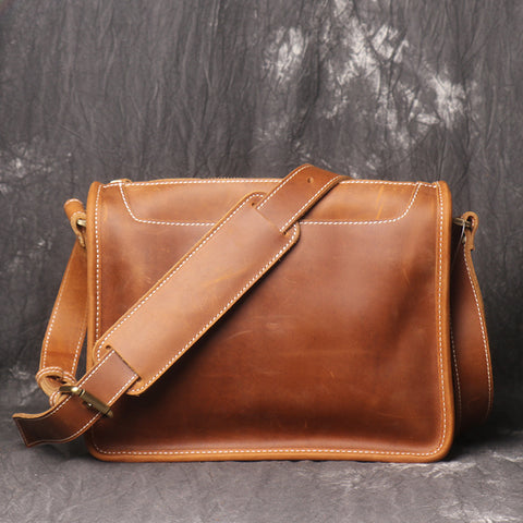 Retro Men Messenger Bag Full Grain Leather Men Shoulder Bag Men Crossbody Bag
