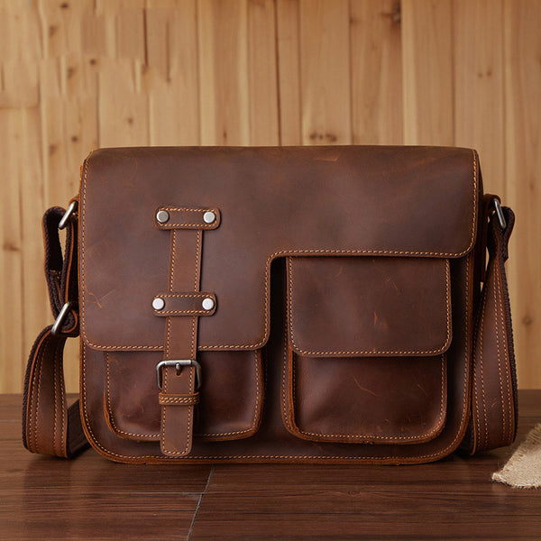 Vintage Leather Bag, Men's Leather Shoulder Bag, Full Grain Business Messenger Bag 6302 - ROCKCOWLEATHERSTUDIO
