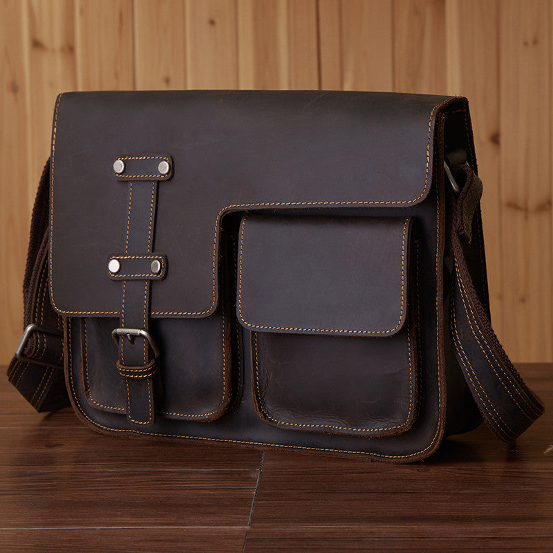 Vintage Leather Bag, Men's Leather Shoulder Bag, Full Grain Business Messenger Bag 6302