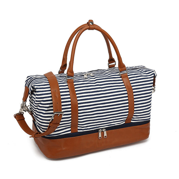 Stylish Canvas Travel Bag Canvas Leather Duffle Bag  Unisex Canvas Gym Bag Tote Luggage Bag