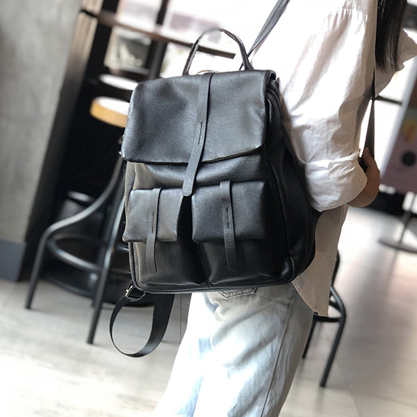 Stylish Full Grain Leather Backpack Natural Cow Leather Travel Backpac ...