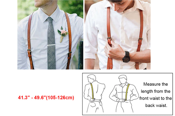 Mens Leather Suspenders Y Back Design Adjustable Suspender with 4