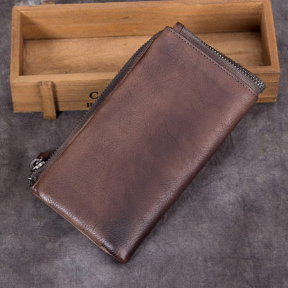 Full Grain Leather Wallet, Vintage Women Wallet, Card Holder, Long Wallet A0220 - ROCKCOWLEATHERSTUDIO